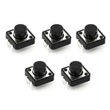 Voltaat comp_button_switches Push Button Switch 12mm – Momentary Tactile, Breadboard Friendly (5 Pack)