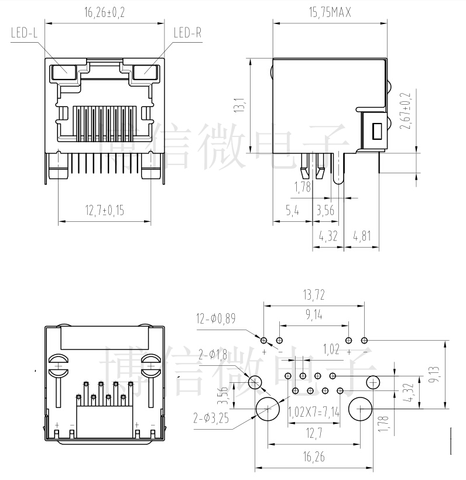 RJ45 Ethernet Female Socket with Dual LED Indicators RJ45 Ethernet Female Socket with Dual LED Indicators