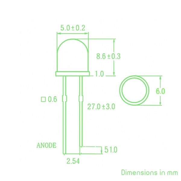 Clear 5mm LED – 5.0V 20mA (5 Pack) – Voltaat