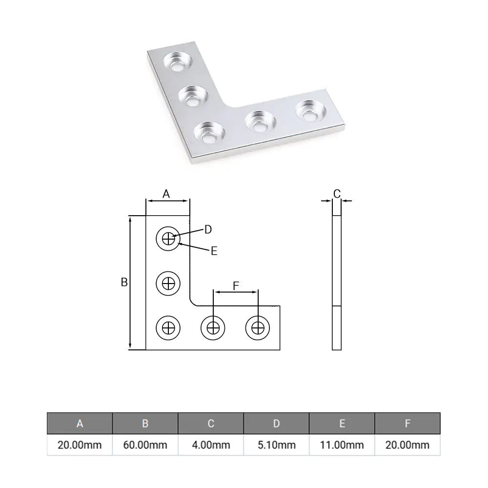 thumbnail image 2 of BBrackets 4151 Aluminum 5-Hole 90° Joining Plate - 80/20 Equivalent For 10 Series T-Slot Framing 2 of 2