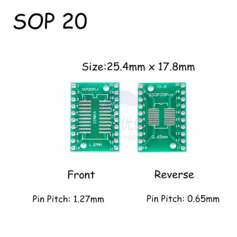 Double Side SMD SOP to DIP Adapter – SOP 8/10/14/16/20/24 Double Side SMD SOP to DIP Adapter – SOP 8/10/14/16/20/24