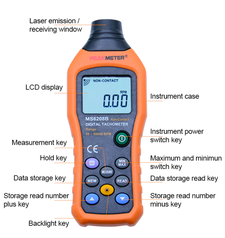 PM6208B Non Contact Digital Tachometer Voltaat